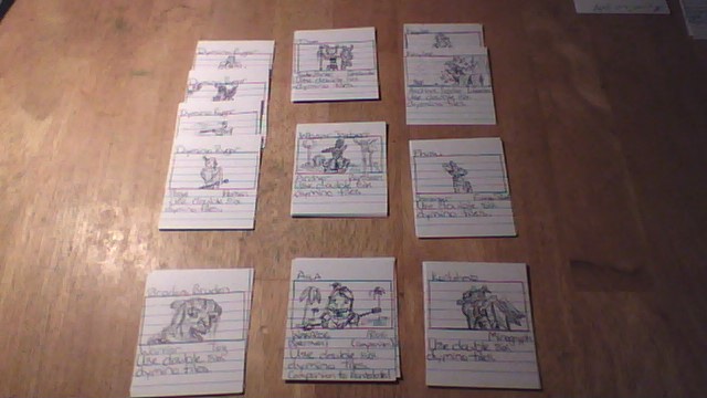 Prototype character cards for Dymino Monsters 