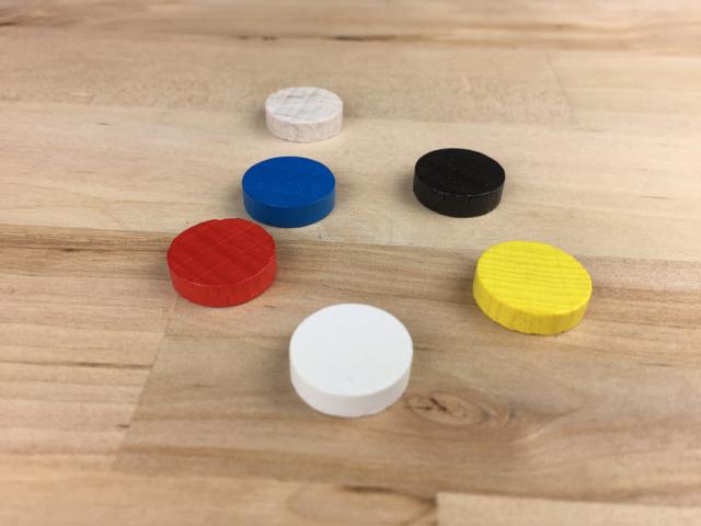 The Game Crafter - Board Game Pieces - 15mm x 4mm Wood Discs - 7 Colors Available at The Game Crafter