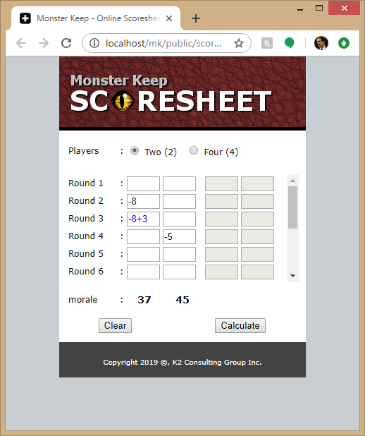 Monster Keep — Scoresheet