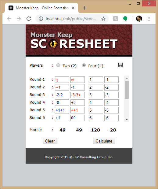 Monster Keep — Updated version of the Scoresheet