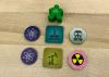 The Game Crafter - Board Game Pieces - Atom Symbol, Oil Rig, and Radiation Mask Tokens