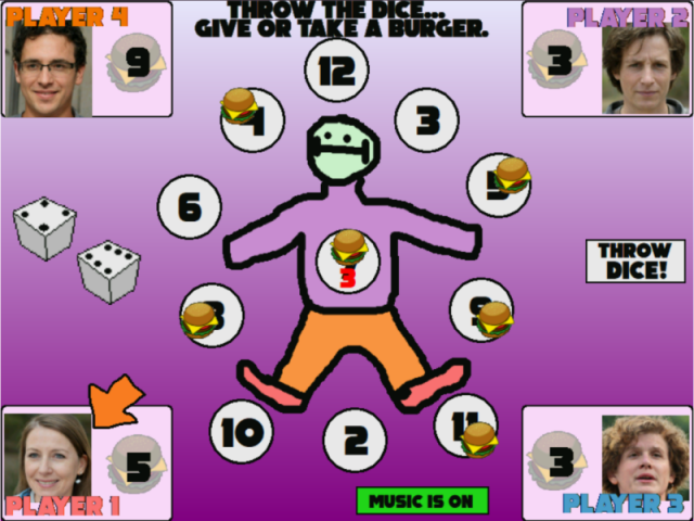 Screen shot of an online version of the "Hungry Jack" dice game - or toy.