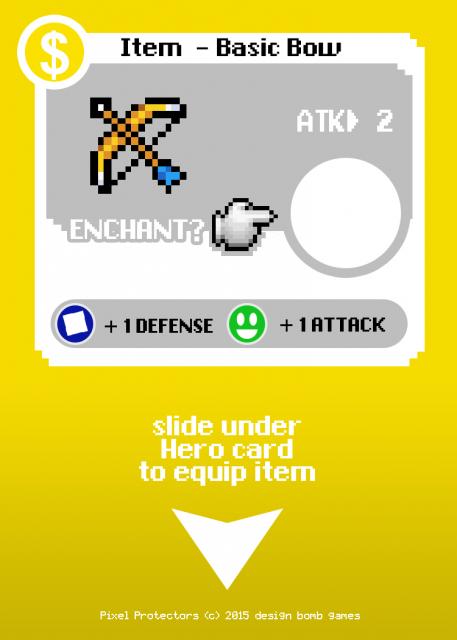 Item card layout... basic bow card. Item cards will slide under heroes to equip items to them.