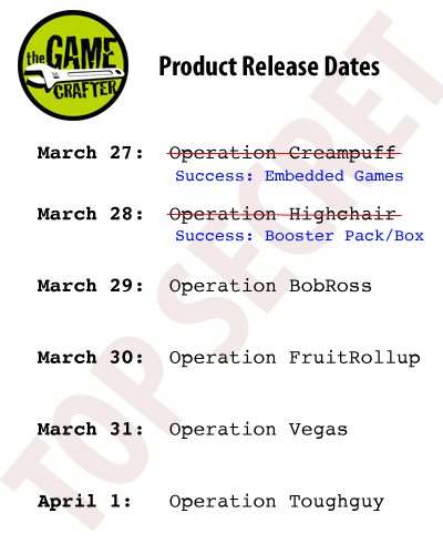 The Game Crafter - Top Secret New Product Release Schedule has been leaked! New products for the next 4 days!